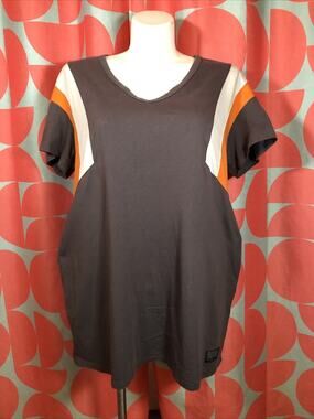 NWOT CCX Gray Orange White Midi Shirt Dress V Neck Size 14 Pockets Cotton